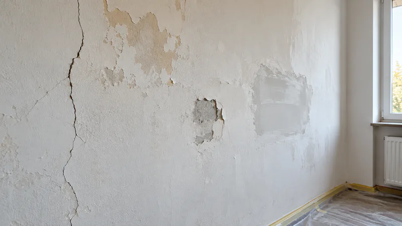 Stari zid s pukotinama i nepravilnostima prije gletanja